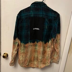 Plaid Button-Up Shirt in Teal and Tan